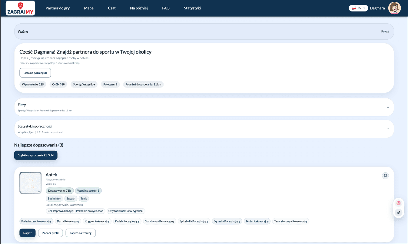 Dopasowania i szybkie akcje